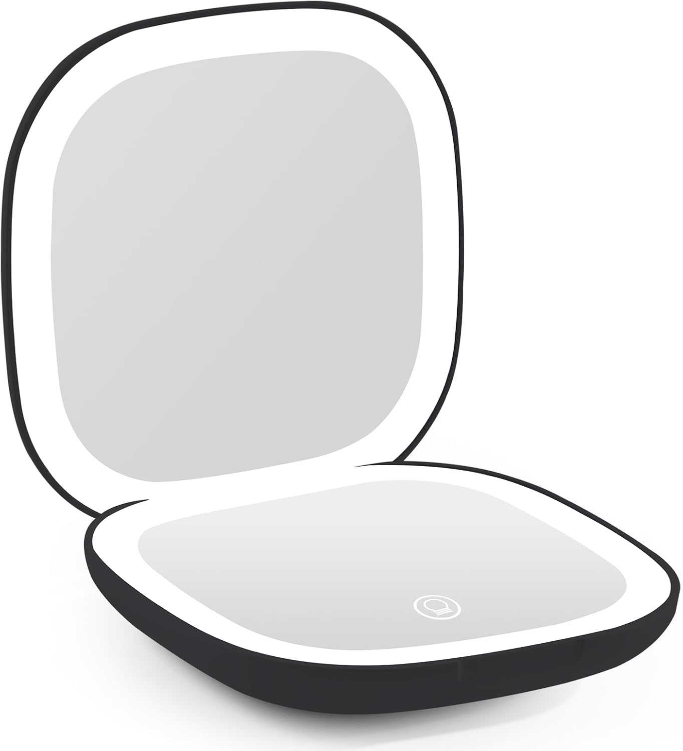 Compact Magnifying Travel Makeup Mirror with LED Light - 3.5 inches 1X/10X Magnification Small Hand Pocket Dimmable Double Sided USB Rechargeable Touch Screen, Portable Tabletop Cosmetic (Black)